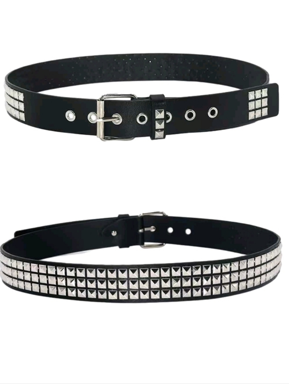 Black Studded Leather Belt with Silver Pyramid Studs - Picture 6 of 6